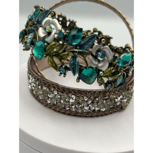 Crystal Rhinestone Cocktail Bracelet Bangle Flower Stretch Leaf Metal W/2 EXTRA